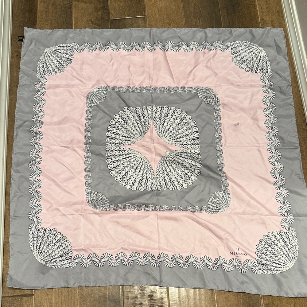 Miseno Silk Scarf with Pale Grey and Pink Design